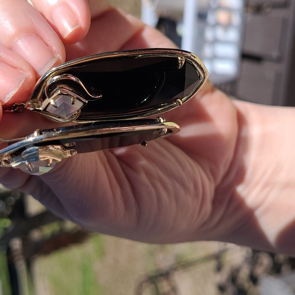 Retired Kendra Scott GABBY drop earrings black  iridescent slate gold plated VTG - Picture 6 of 11